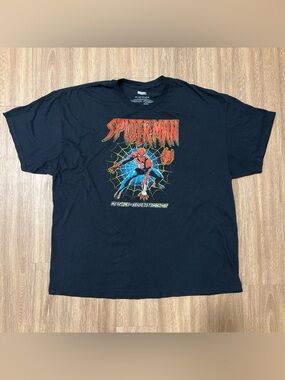 Vintage Marvel Black Spider-Man Graphic Tee with Red & Blue Print